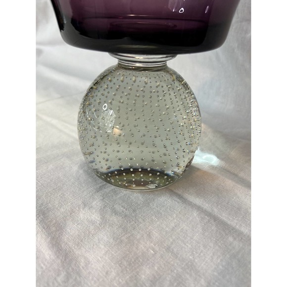 Vintage Rare Carl Erickson Controlled Bubble Glass Amethyst Purple Compote Vase - Picture 2 of 6
